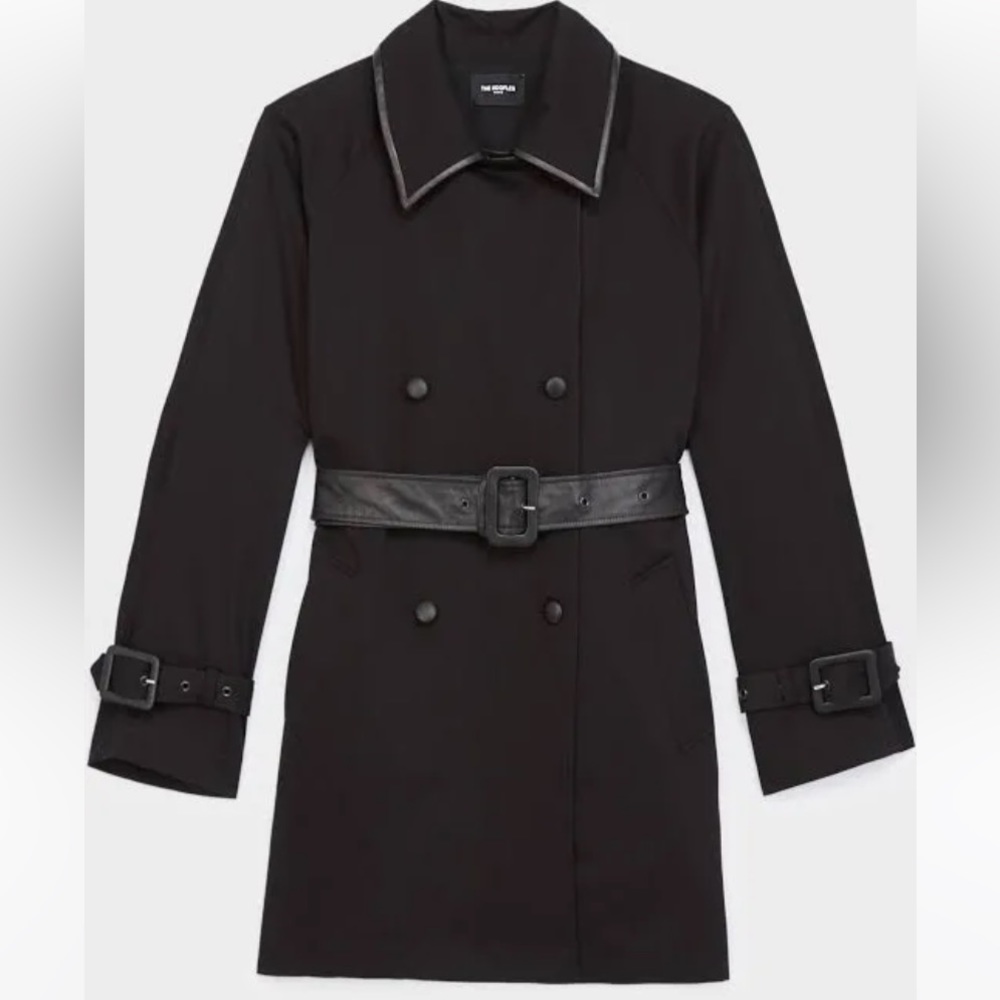 NEW The Kooples black cotton trench coat with leather lining